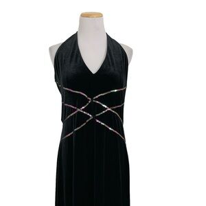 Vtg Jessica McClintock Gunne Sax Velour Long Gown Rainbow Sequin 90s Womens 11